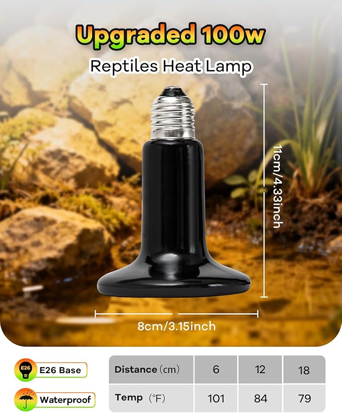 100W Ceramic Heat Emitter, 2 Pack Reptile Heat Bulbs, Ceramic Heat Lamp for Reptiles, Amphibian, Chicken, Dog, Cat, Snake, Chicken