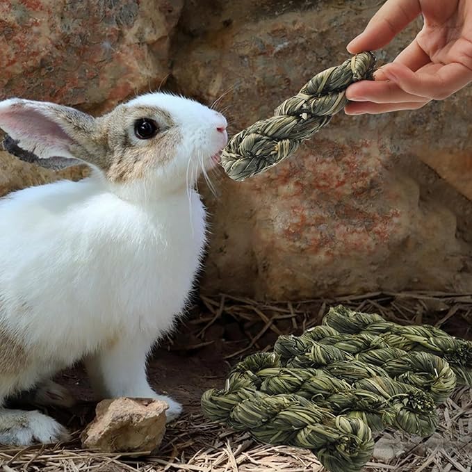 10pcs Rabbit Timothy Hay Toy,Rabbit Chew Toys Bunny Treats Natural Timothy Grass Stick Natural Woven Molar Teeth Chewing Toys for Bunny Hamster Guinea Pigs Chinchilla Gerbils