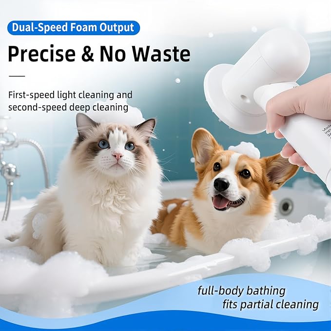 Electric Rotating Massage Dog Shampoo Spray Dispenser with Foam Brush [2025 Upgraded Version] Dual-core Electric pet Bath Brush | 2-Speed Variable Frequency SPA × Double Bubbles