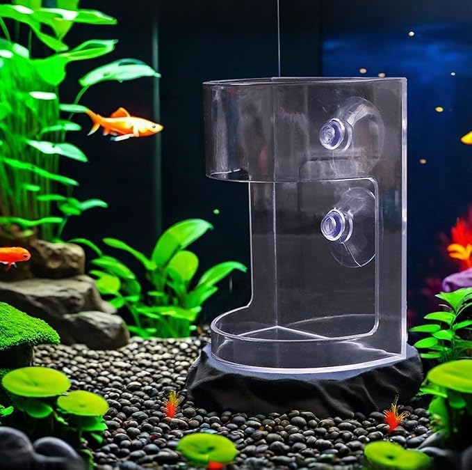 1 Pcs Fish Tank Feeding Tray with Suction Cup, Acrylic Feeding Tube Fish Food Holder, Automatic Fishing Feeder Aquarium Tank Divider Supplies, Breeder Box for Aquarium Accessories (Square)