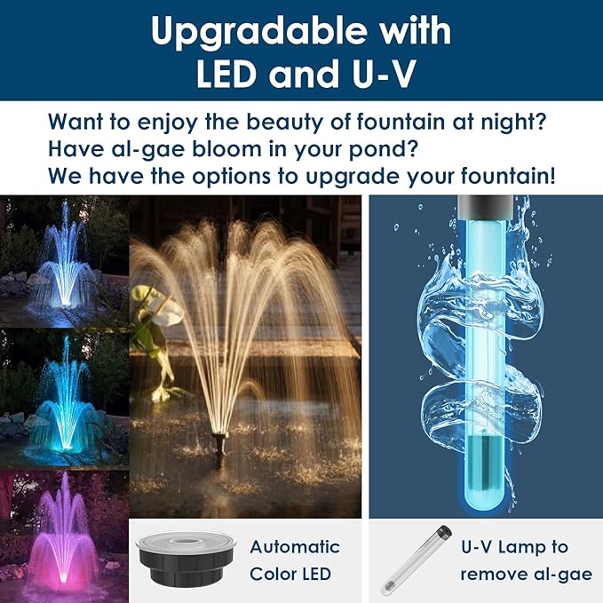 AquaMiracle All-in-One Koi Pond Filters for Outdoor Ponds 350-500 Gal, Pond Fountain Pump with 3 Spray Patterns, Fountain Kit with 550GPH Water Pump for Garden, Water Feature, Bird Baths