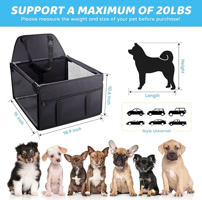 Dog Car Seats for Small and Medium Dogs,Portable Puppy/Pet Car Booster Seat with Clip-On Leash and Mesh Window for Pet Up to 20 lbs