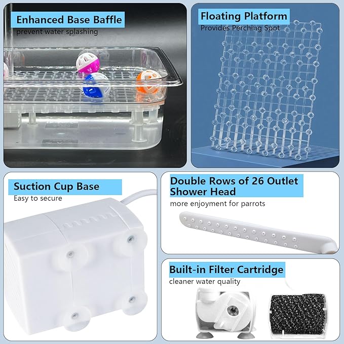 kathson Parrot Bathtub with Pump,Large Automatic Bird Bath Shower Fountain,Parakeet Bath Tub with USB Electric Water Cycle,Bathing Container for Cockatiel,Cockatoo,Lovebird,African Grey,Conure,Budgie