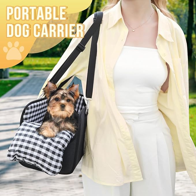 SlowTon Console Dog Car Seat - Portable Dogs Armrest Booster Seat for Small Dog, Anti-Collapse Pet Car Seat with Soft Cushion Safety Belt, Support Pet Up to 11lbs (Black)