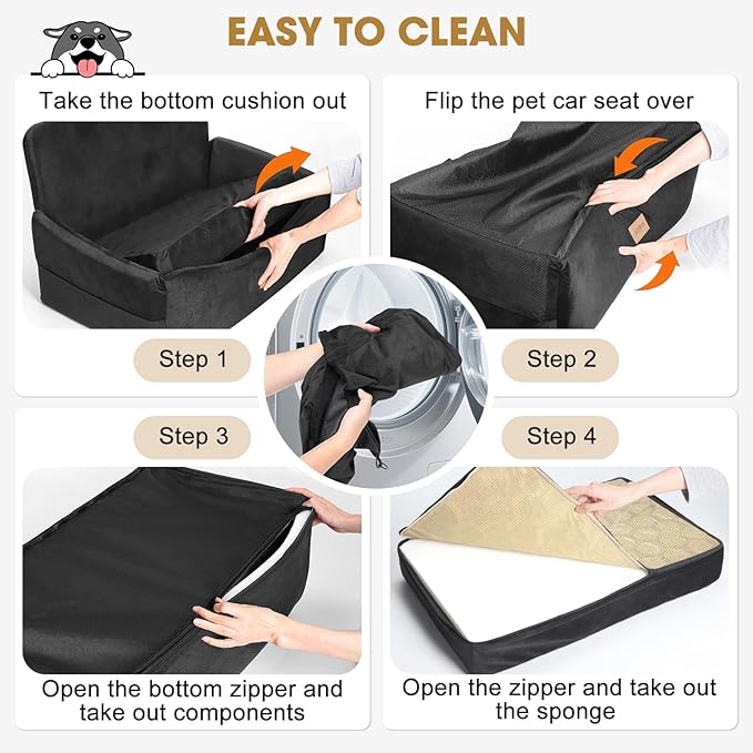 JOEJOY Dog Car Seat for Medium Sized Dogs or 2 Small Dogs, Large Dog Booster Seat Under 55 lbs with Detachable Washable Cover and Cushion, Memory Foam Pet Car Seat with Safety Belt and Storage Pockets