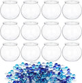 12 Pcs Mini Plastic Fish Bowl 27 oz with 900 Pcs Mixed Flat Glass Marbles Plastic Aquarium Starter Kits Fish Tank Decor for Home Tabletop Office Desk Pet Tanks Decoration