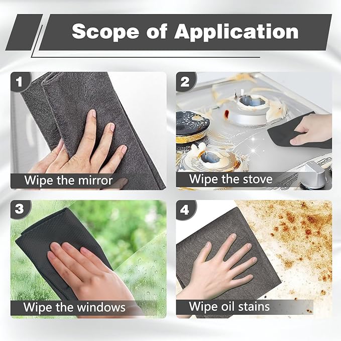 10pcs Thickened Magic Cleaning Cloth, Upgrade Reuseable Streak Free Microfiber Cloth Magic Fiber Microfiber Cleaning Cloth,Multipurpose Miracle Rags Magic Rags for Kitchen,Glass,Car,Window (12x12in)