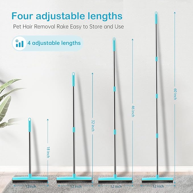 Carpet Rake - 60" Long Handle Pet Hair Removal with Metal Fabric Edge Design,Carpet Broom,Carpet Rake for Carpets, Rugs,Mats,Couch,Stairs(3 pcs)