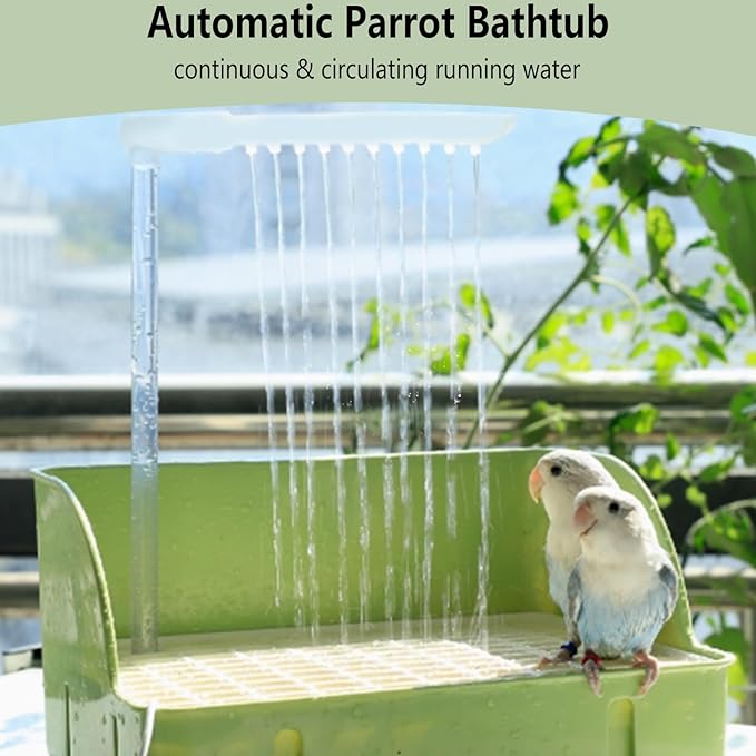 kathson Parrot Bathtub, Automatic Bird Bath Indoor,Parakeet Shower Fountain,Parrot Bath Tub for Pet Birds, Cockatiel, Conure, Budgie, Lovebird, African Grey, Finches (Green)