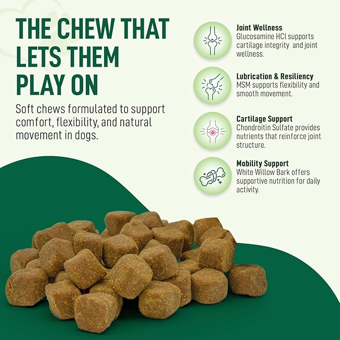 120 Chews Hip and Joint Supplement for Dogs - Glucosamine, Chondroitin & MSM,Arthritis Pain Relief Dog Joint Supplement - Mobility, Flexibility & Cartilage Support- Becon Flavour