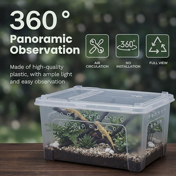 10 Pcs Reptile Enclosure Breeding Box Cage Kit, Portable Plastic Snake Transparent Animal Indoor Habitat Cage Turtle Box Critter Keeper Digital Thermometer Hygrometer, Feeder Dish & More | by Cotkkstt