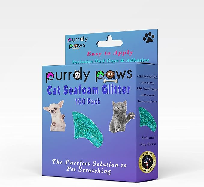 100 Pack Soft Nail Caps for Cat Claws Seafoam Glitter Small