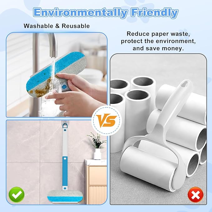 4 in 1 Multifunctional Pet Hair Removal Tool, Dog&Cat Hair Remover for Couch Carpet Furniture, Pet Hair Removal Broom with 17.7Inch Extendable Long Handle&Reusable Washable Cat Hair Remover Brush