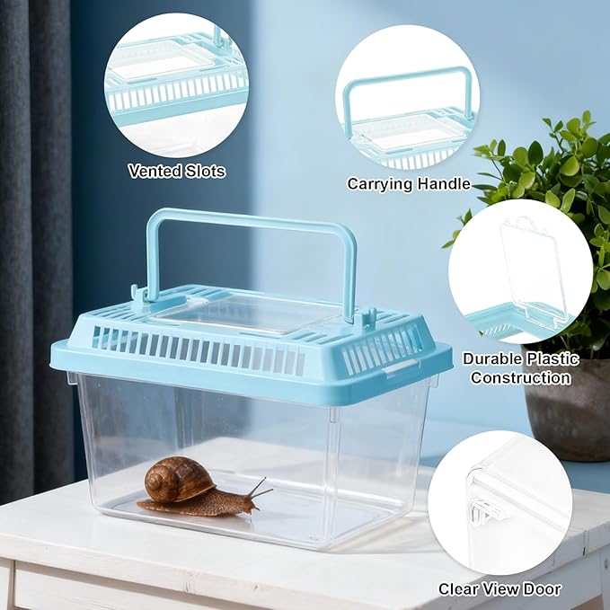 10 Pack Small Plastic Reptile Carrier, Tarantula Enclosure Breeding Box with Handle and Ventilation Lid, for Spider Lizard Turtle Hermit Crab Fish, 7 x 4.3 x 4.3 Inch, Multi-Color
