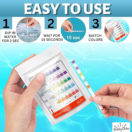 100 Pool Test Strips - Chemical Hot Tub Test Strips for Hot Tub Water, Pool and Spa Test Strips for Hot Tub Testing Strips, Pool Strips Test pH Strips, Chlorine, Bromine, Hardness, Alkalinity