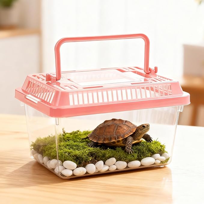 10 Pack Small Plastic Reptile Carrier, Tarantula Enclosure Breeding Box with Handle and Ventilation Lid, for Spider Lizard Turtle Hermit Crab Fish, 7 x 4.3 x 4.3 Inch, Multi-Color