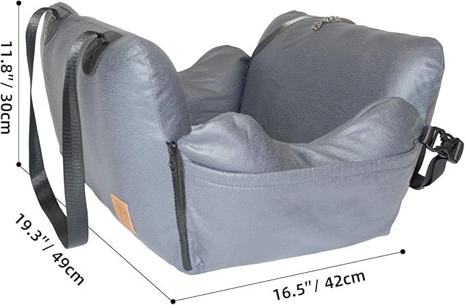 VVICOGARD Dog Car Seats for Small Dogs, Removable Airbag Design Gray Waterproof Pet Booster Seat with Thick Cushion, Washable Travel Doggie Bed Carseat for Small Dog Up to 33 lbs