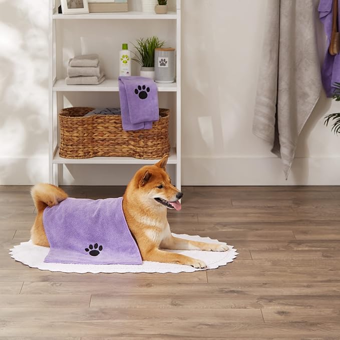 Bone Dry Pet Grooming, Embroidered Microfiber Towel Drying Collection, 15x30, Lavender