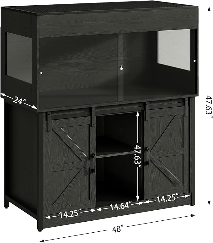 120 Gallon Reptile Terrarium with Stand, 4x2x2 Bearded Dragon Enclosure for Snakes Lizards, Large Vivarium Tank with Storage Cabinet, Acrylic Doors, Mesh Lid, Power Outlet Black PX04RTBB