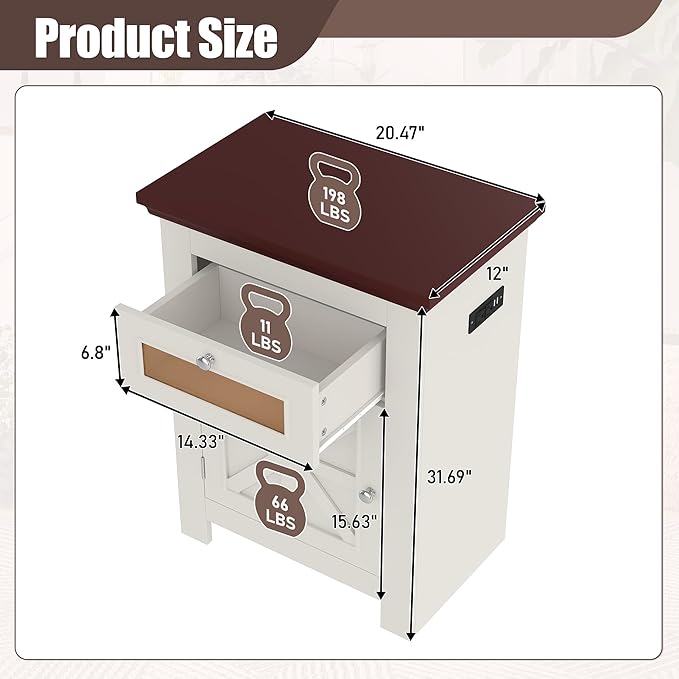 10-15 Gallon Fish Tank Stand with Power Outlet, Heavy Duty Farmhouse Aquarium Stand with Storage Cabinets & Drawer for Reptile Tank