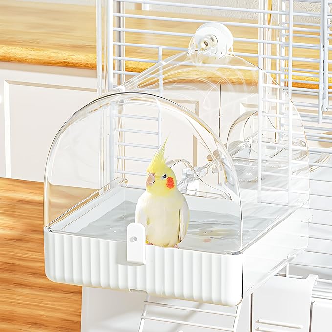 BUCATSTATE Hanging Bird Bath for Cage, 3 in 1 Multifunction Bird Bath/Bowl/House, Bird Cage Accessories Suitable for Small to Medium Birds, Like Lovebirds, Finches, Parakeets, Mannikin