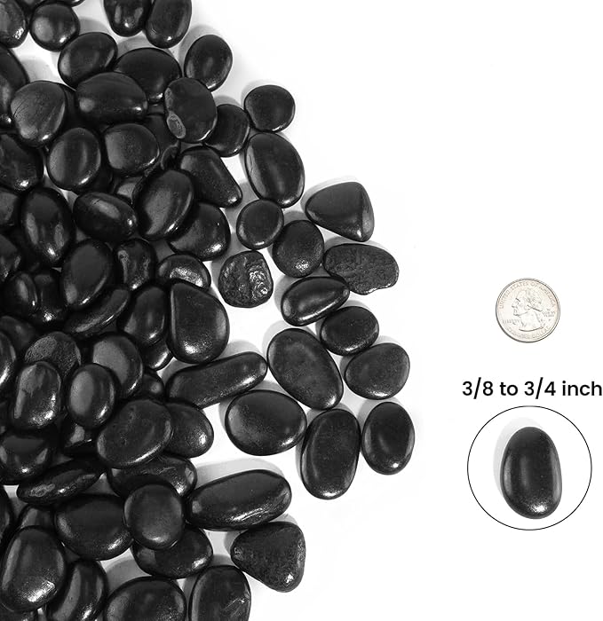 12 LBS River Rocks, StoneCreek, Decorative Garden Stones for Plant Landscaping, Polished Gravel Filler Pebbles for Home Decoration, Vases, Succulents, Flower Beds and Fish Tanks (Black, Medium)