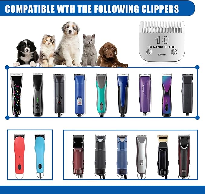 10# Detachable Pet Dog Grooming Clipper Ceramic Blade,Compatible with Andis Size 10 Cut Length 1/16"(1.5mm),Compatible with andis/wahl/Oster Dog Clippers 2PCS