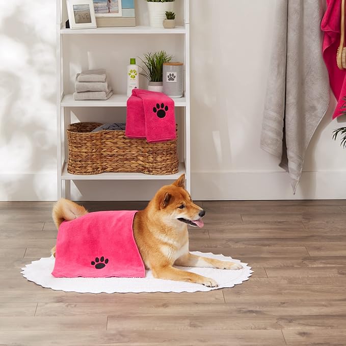 Bone Dry Pet Grooming, Embroidered Microfiber Towel Drying Collection, 15x30, Raspberry Sorbet