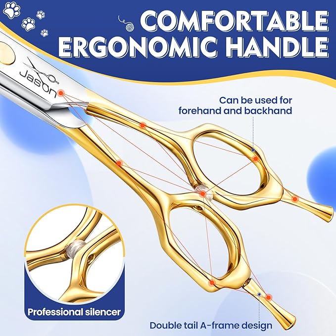 JASON 7.5 Inch Curved Chunker Scissors for Dog Grooming 19 Teeth Professional Downward Chunker Shears with Symmetric Handle Sharp Comfortable