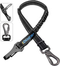 Dog Seat Belt 3-in-1 Car Harness for Dogs Adjustable Safety Seatbelt for Car Nylon Reflective Bungee Fabric Dog Car Harness with Clip Hook Latch & Buckle, Swivel Zinc Alloy Carabiner (Black)