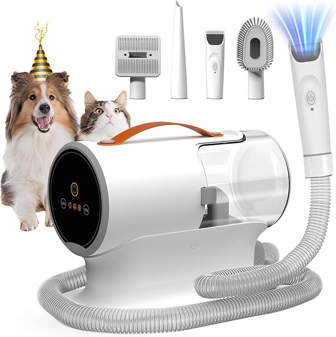 Dog Vacuum for Shedding Grooming, 12000pa Suction Dog Hair Vacuum, Dog Grooming Kit with 2l Dust Cup, Low Noise, 3 Levels, 5 Grooming Tools