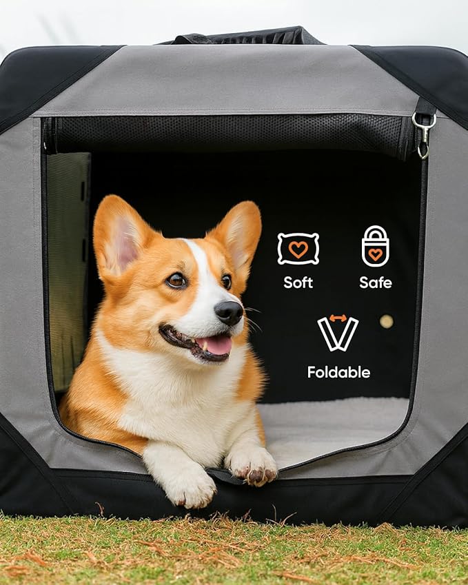 Owleys Dog Crates for Small Dogs – 27.5" L x 20" W x 20.5" H Pop Up Kennel for Medium Dogs, Portable Indoor Pet Crate - Portable with Mesh Windows - Grey Color
