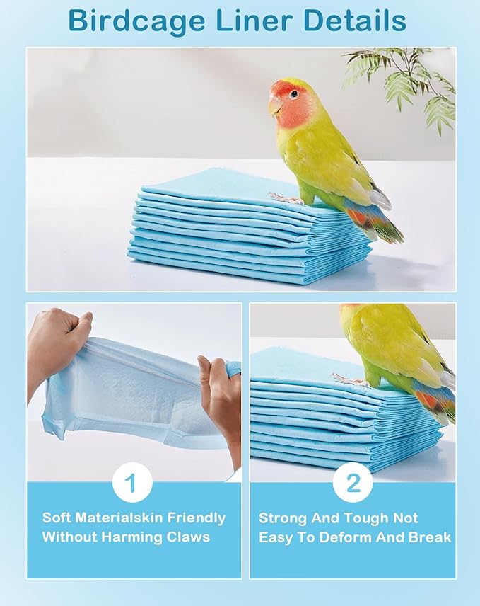 100 Pcs Disposable Bird Cage Liner 12.9" X 17.7" Birds Cage Liners Super Absorbent Birdcage Liners Parakeet Cage Training Accessories with Quick-Dry Surface for Cockatiels Canaries Parrots