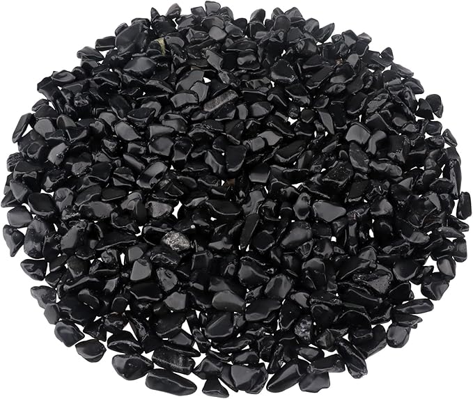0.96LB Decorative Stones Fish Tank Gravel Succulent Rocks Natural Pebbles Vase Filler Aquarium Decor Crushed Quartz Polished Irregular Shaped Bulk - Black Obsidian