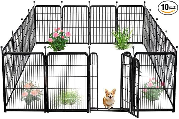 10 Panels Dog Fence Outdoor for Yard, 56 in(H) X22.1 Ft(L) Gate 17.7 Inches Wide with Low Sills, Tall Garden Fence with Gate,Heavy Duty Temporary Fencing for Dogs