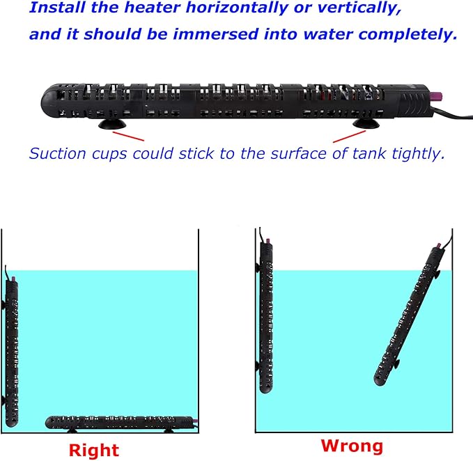 100W/300W/500W Aquarium Heater 500 Watt Fish Tank Heater Submersible Auto Thermostat Turtle Tank Heater 40-90 Gallon with Protective Sleeve and 3 Suckers