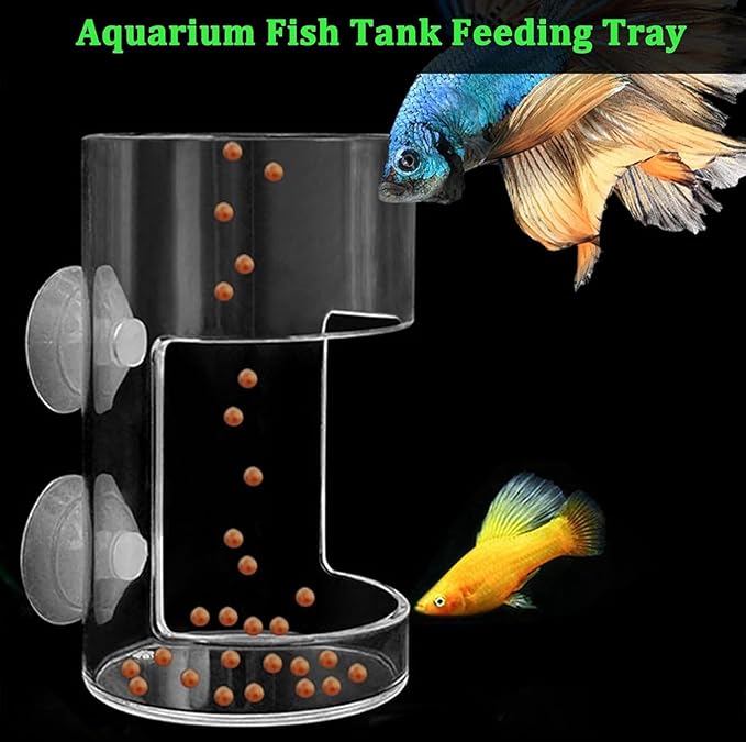 1 Pcs Fish Tank Feeding Tray with Suction Cup, Acrylic Feeding Tube Fish Food Holder, Automatic Fishing Feeder Aquarium Tank Divider Supplies, Breeder Box for Aquarium Accessories (Square)