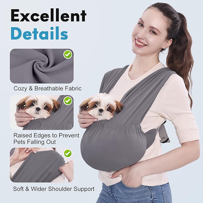 Supet Dog Sling Carrier for Small Pets, Hands Free Front Cat Sling, Reducing Back Neck Pain Anti-Anxiety, Adjustable Soft Carrying