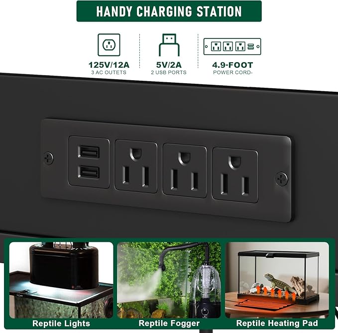 120 Gallon Fish Tank Stand with Power Outlets, Heavy Duty Large Aquarium Stand with Light, Double Reptile Tank Turtle Terrariums Table for Fish Tank Accessories Storage,1100LBS Capacity