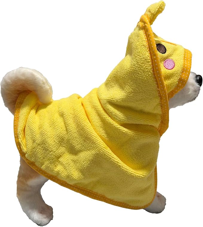 Dog Hooded Bathrobe Towel, Fast Drying Bath Towel Absorbent Warm Blanket Yellow M