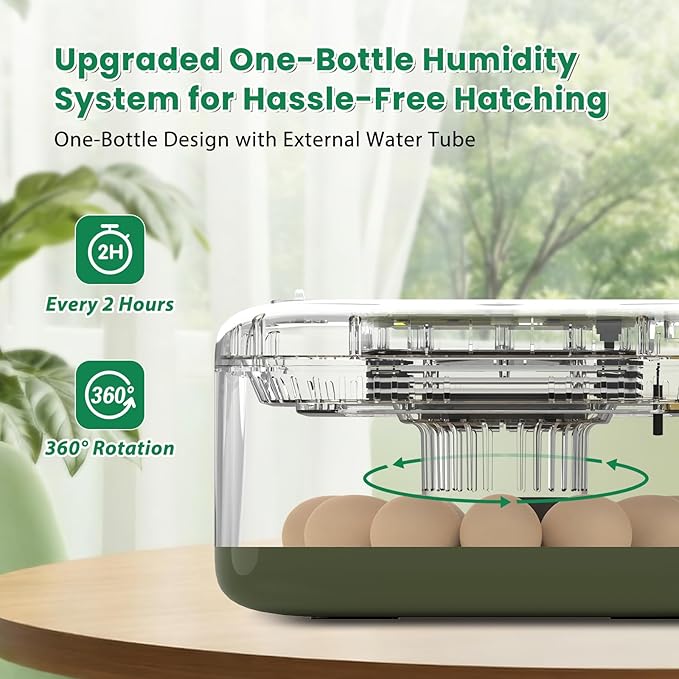 12 Egg Incubator with Humidity Display & Built-in Candler, Automatic Turner, Temp & Humidity Control, Auto Water Refill – Digital Hatcher for Chicken, Duck, Quail, Parrot (Green, 12 Egg)