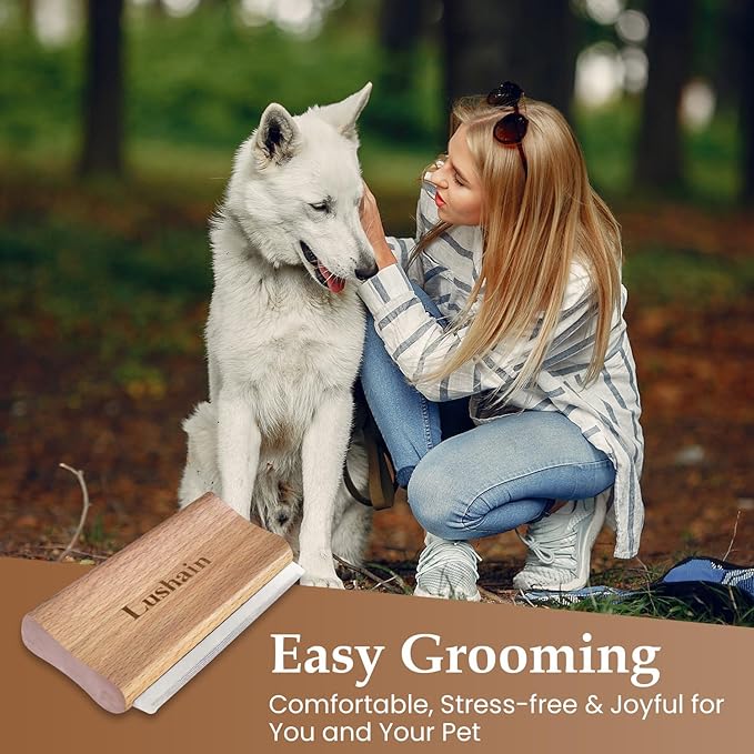 Deshedding Brush for Dogs & Cats | Professional Pet Grooming Brush | Removes Loose Fur, Dirt & Hair | Small, Medium & Large Pets | Ergonomic Handle| Cat Brush | Dog Brush (Nature wood, 5 inch)