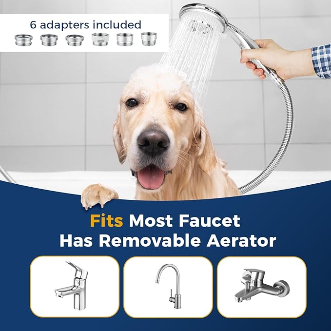 KLLEYNA Shower Head Sink-Faucet Bathtub-Bathroom-Garden - Hose Sprayer Attachment(5 Adapters) for Hair Washing & Pet Dog Rinse & Baby Bath, ON/OFF Extension for Moen, Kohler, Delta, American Standar