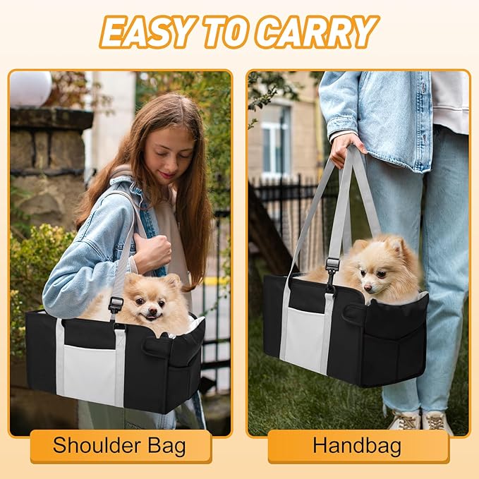 Portable Dog Car Seat for Small Dogs - Adjustable Safety Leash, Washable Cushion & Storage Pocket - Pet Booster Seat for Car Travel- Carbon Black
