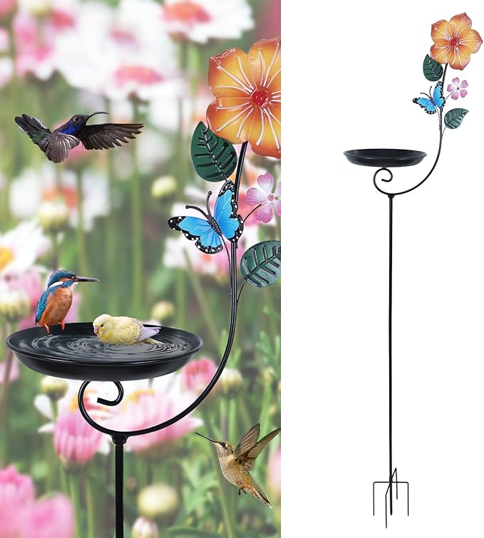 hogardeck Small Metal Bird Bath for Outside, 8” Dia Bowl Bird Baths Feeder Bowl for Outdoors, Standing Birdbaths & Birdfeeder for Garden Patio Yard Lawn Decor