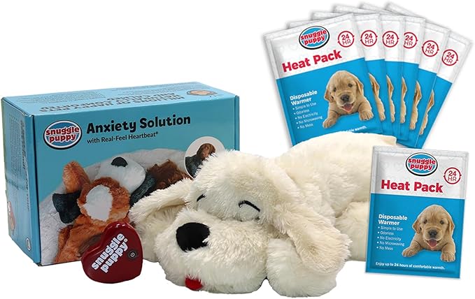Original Snuggle Puppy Toys - Heartbeat Puppy for Dogs - Pet Anxiety Relief and Calming Aid - Comfort Dog Toys for Behavioral Training - Plus 6 Heat Packs
