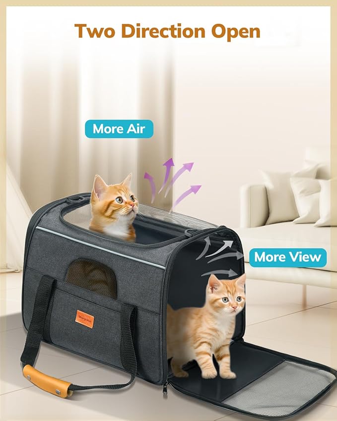 Morpilot Cat Carrier - Soft Sided Cat Carrier Large for Big Medium Cats and Puppy up to 18lbs, Pet Carrier with Safety Zippers, Foldable Bowl, Airline Approved Large Dog Carrier - Dark Gray