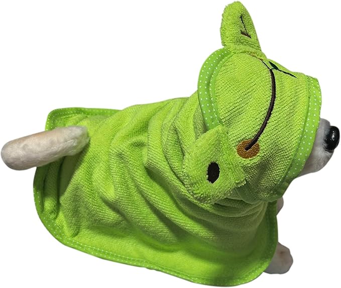 Dog Hooded Bathrobe Towel, Fast Drying Bath Towel Absorbent Warm Blanket Green S