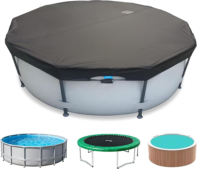 10 Ft Wintet Pool Cover, with Automatic Drain Round Pool Cover, One-Piece Quick Installation and Removal for Round Hot Tub and Spa Pool, Preventing Waterlogging, UV Protected