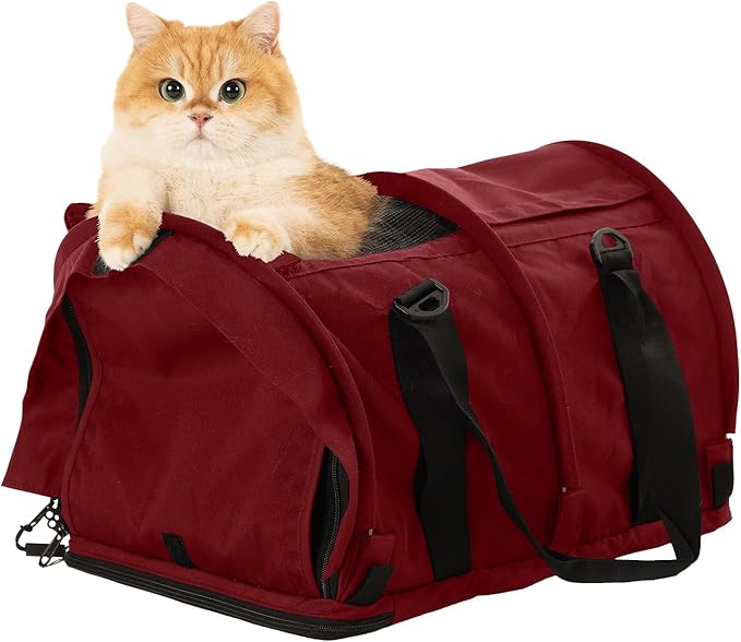 SturdiBag Pro 2.0 Pet Travel Carrier for Cats and Dogs | Soft Sided Pet Carrier Bag with Safety Clips and Seatbelt Straps for Car Travel | XL, Bordeaux